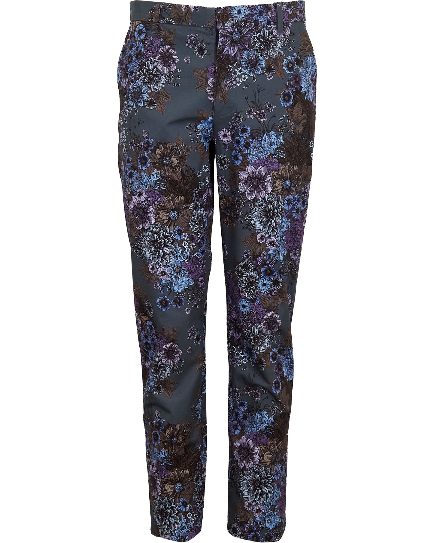 CASPIAN MARCO FLORAL STRETCH COTTON CHINO PANT - CHARCOAL