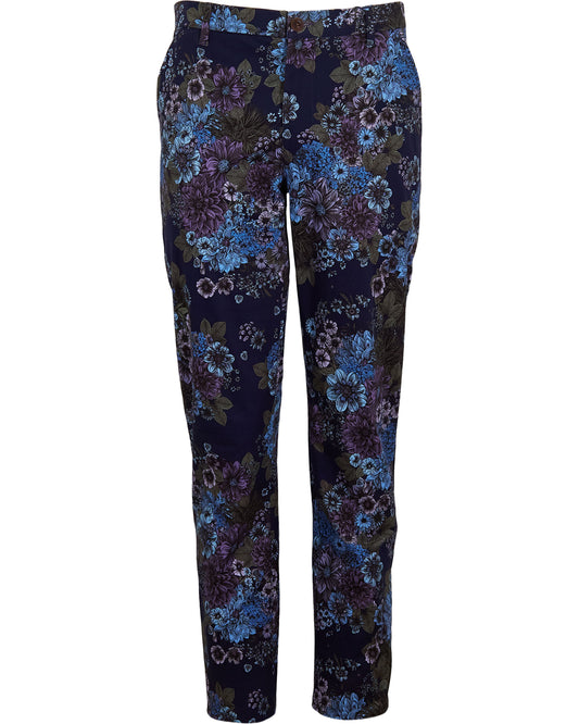 CASPIAN MARCO FLORAL STRETCH COTTON CHINO PANT - NAVY
