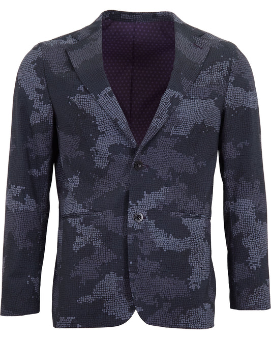 JUDD FULLY LINED CAMO MOSAIC TAILORED WOOL BLAZER - COAL