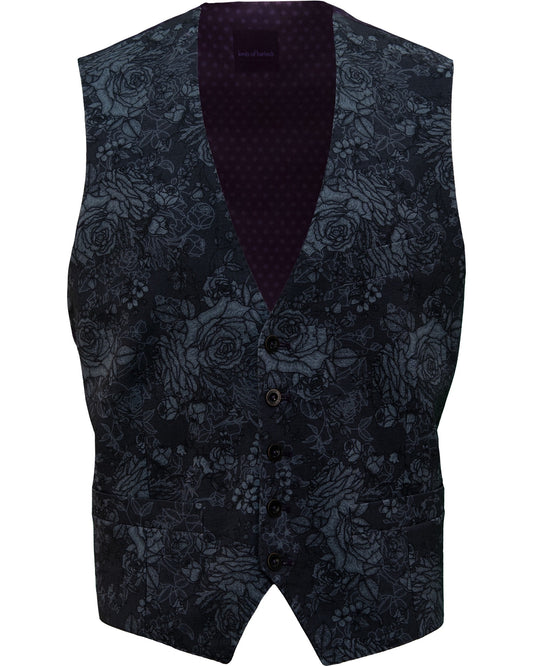 WESLEY ROMA FLORAL TAILORED WOOL WAISTCOAT - CHARCOAL