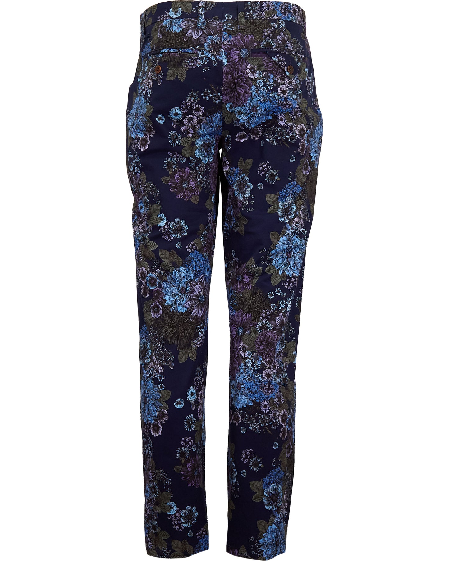CASPIAN MARCO FLORAL STRETCH COTTON CHINO PANT - NAVY
