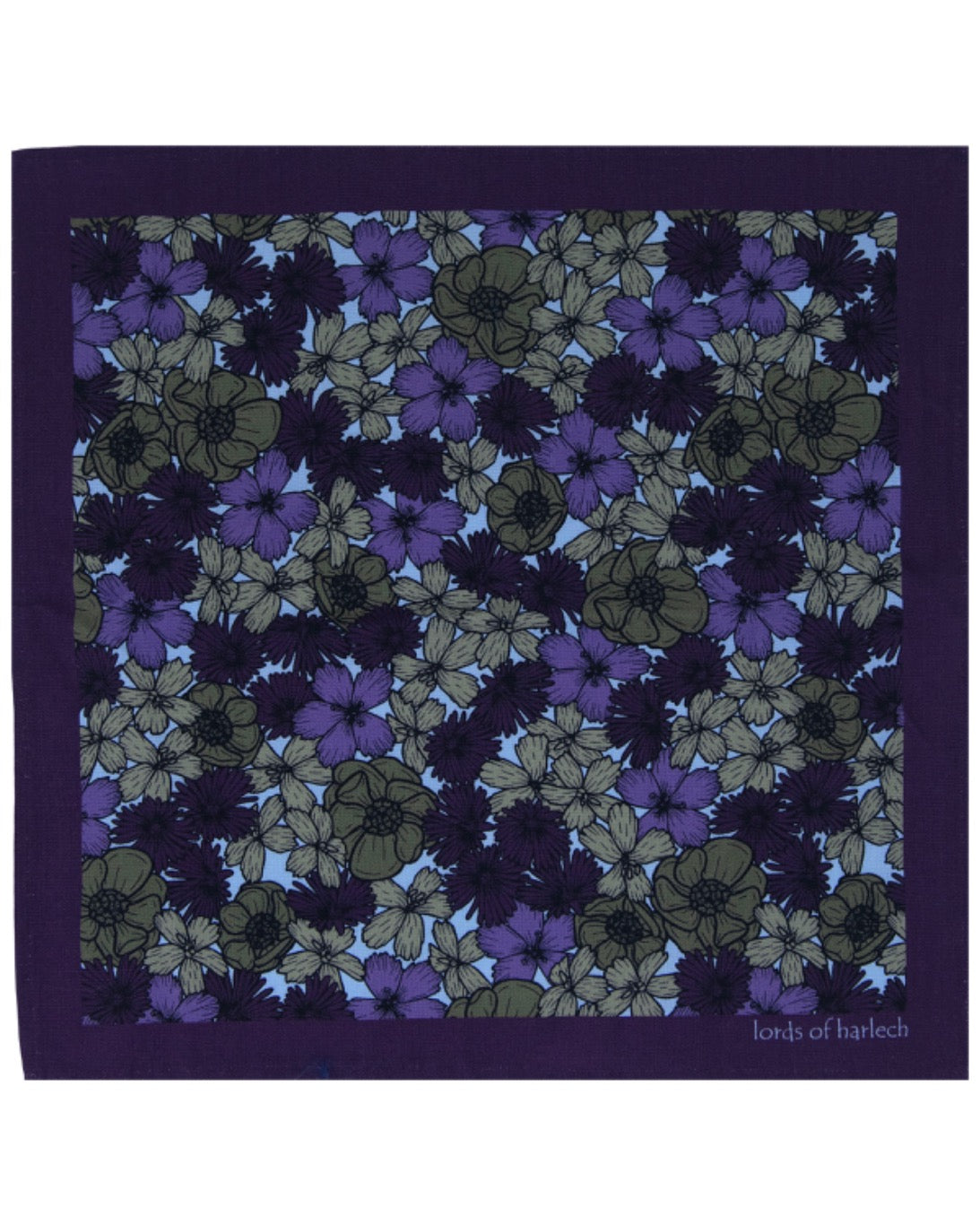 HUDSON DENSE FLORAL MERINO HANDKERCHIEF POCKET SQUARE - OLIVE