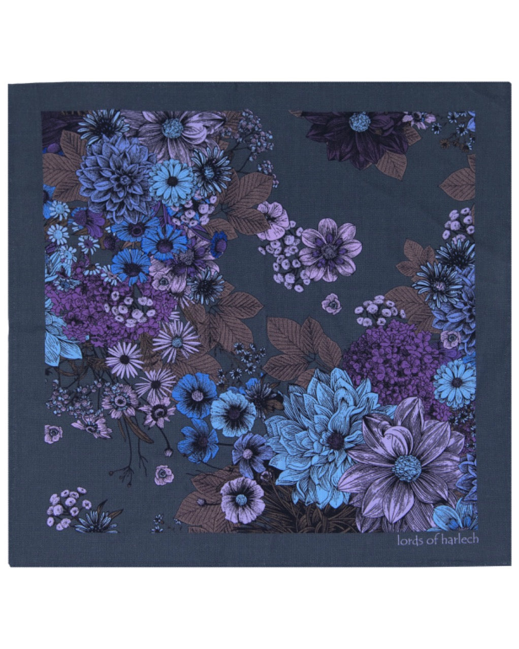 HUDSON MARCO FLORAL MERINO HANDKERCHIEF POCKET SQUARE - CHARCOAL