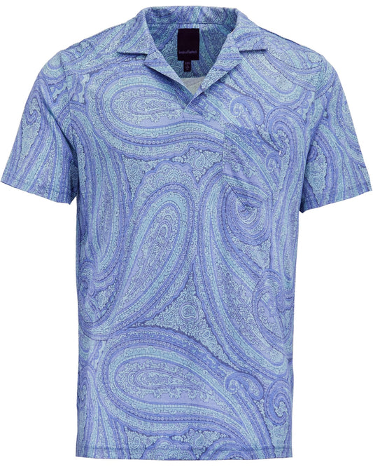 BOBBY WILD PAISLEY OXFORD MERINO JERSEY COLLARED SHIRT - BLUE