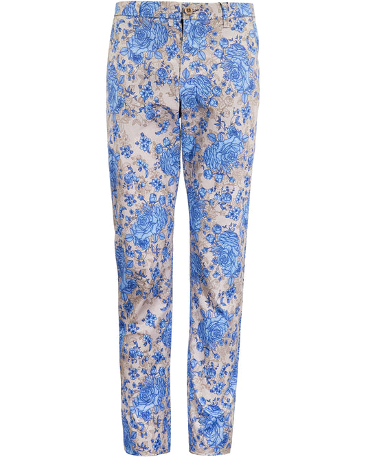 CASPIAN ROMA FLORAL STRETCH COTTON CHINO PANT - SAND