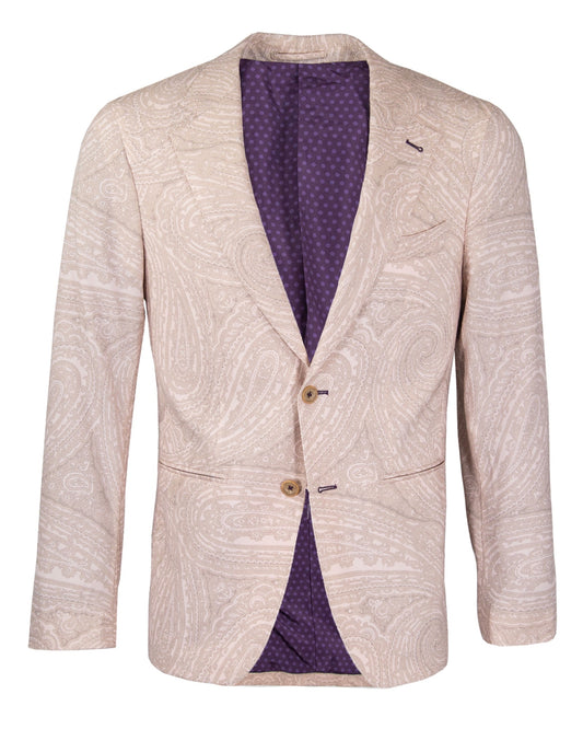 JUDD FULLY LINED WILD PAISLEY OXFORD TAILORED WOOL BLAZER - IVORY
