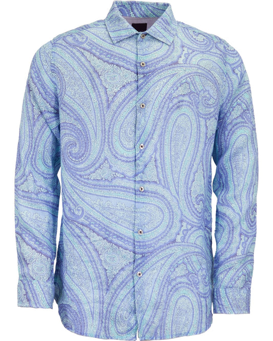LAURENT WILD PAISLEY OXFORD LEINENHEMD - BLAU