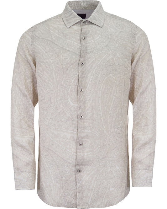LAURENT WILD PAISLEY OXFORD LEINENHEMD – ELFENBEIN