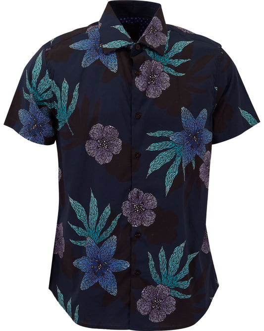 GEORGE FLORAL MEMORY HEMD - MARINEBLAU