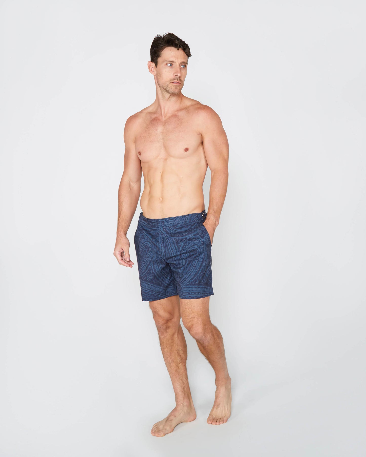 NEPTUNE WILD PAISLEY OXFORD TAILORED SWIM SHORT - NAVY
