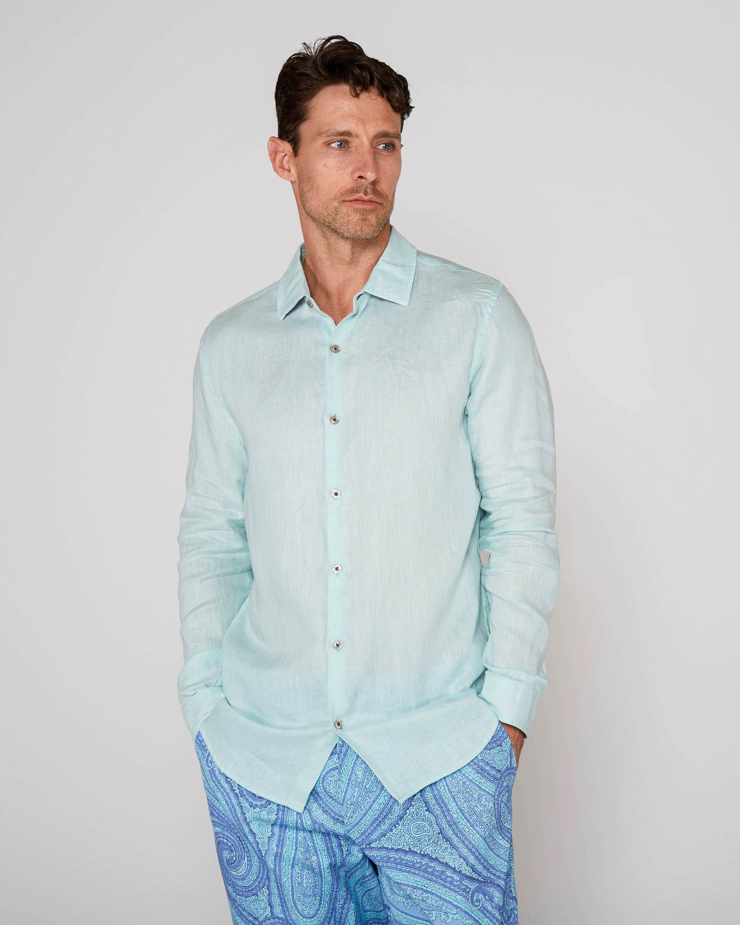 LAURENT LINEN SHIRT - PEPPERMINT