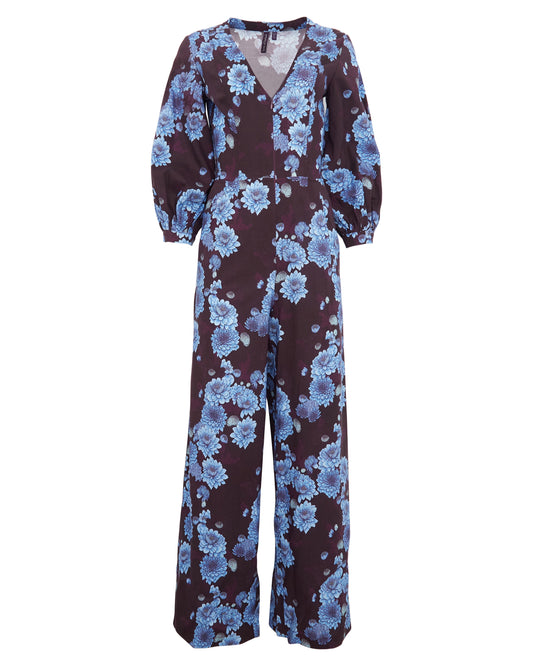 JILL SERIOUS FLORAL JUMPSUIT - PLUM