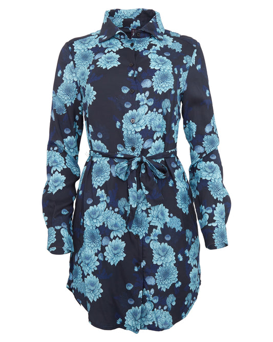 DORETHY SERIOUS FLORAL SHIRT DRESS - NAVY