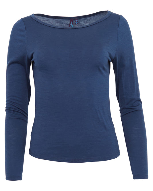 CARLY MERINO LONG SLEEVE CREWNECK SHIRT - NAVY