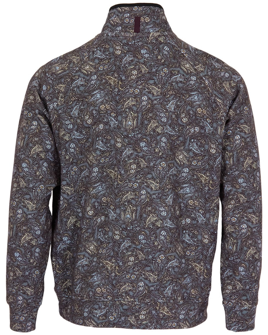 CRAIG MADRID PAISLEY QUARTER-ZIP SWEATER - SMOKE