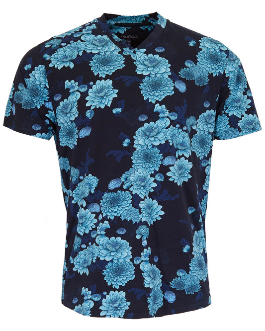 MAZE SERIOUS FLORAL V-NECK TEE - NAVY