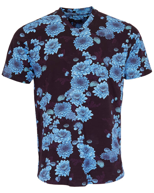 MAZE SERIOUS FLORAL V-NECK TEE - PLUM