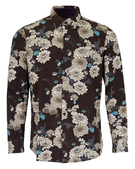 SAWYER SERIOUS FLORAL KNIT SHIRT - BLACK