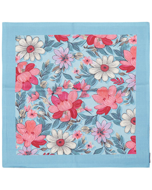 HUDSON CATALAN FLORAL MERINO HANDKERCHIEF POCKET SQUARE - TEAL