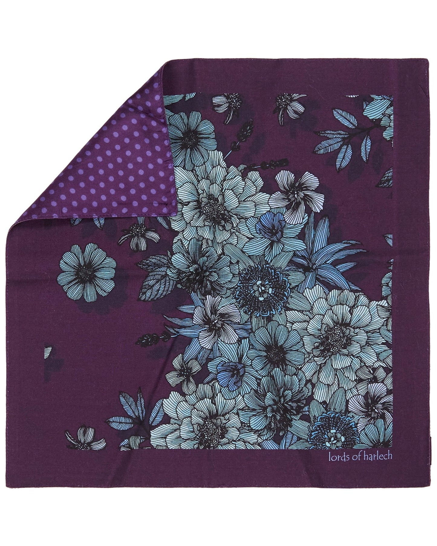 HUDSON VALENCIA FLORAL MERINO HANDKERCHIEF POCKET SQUARE - PLUM