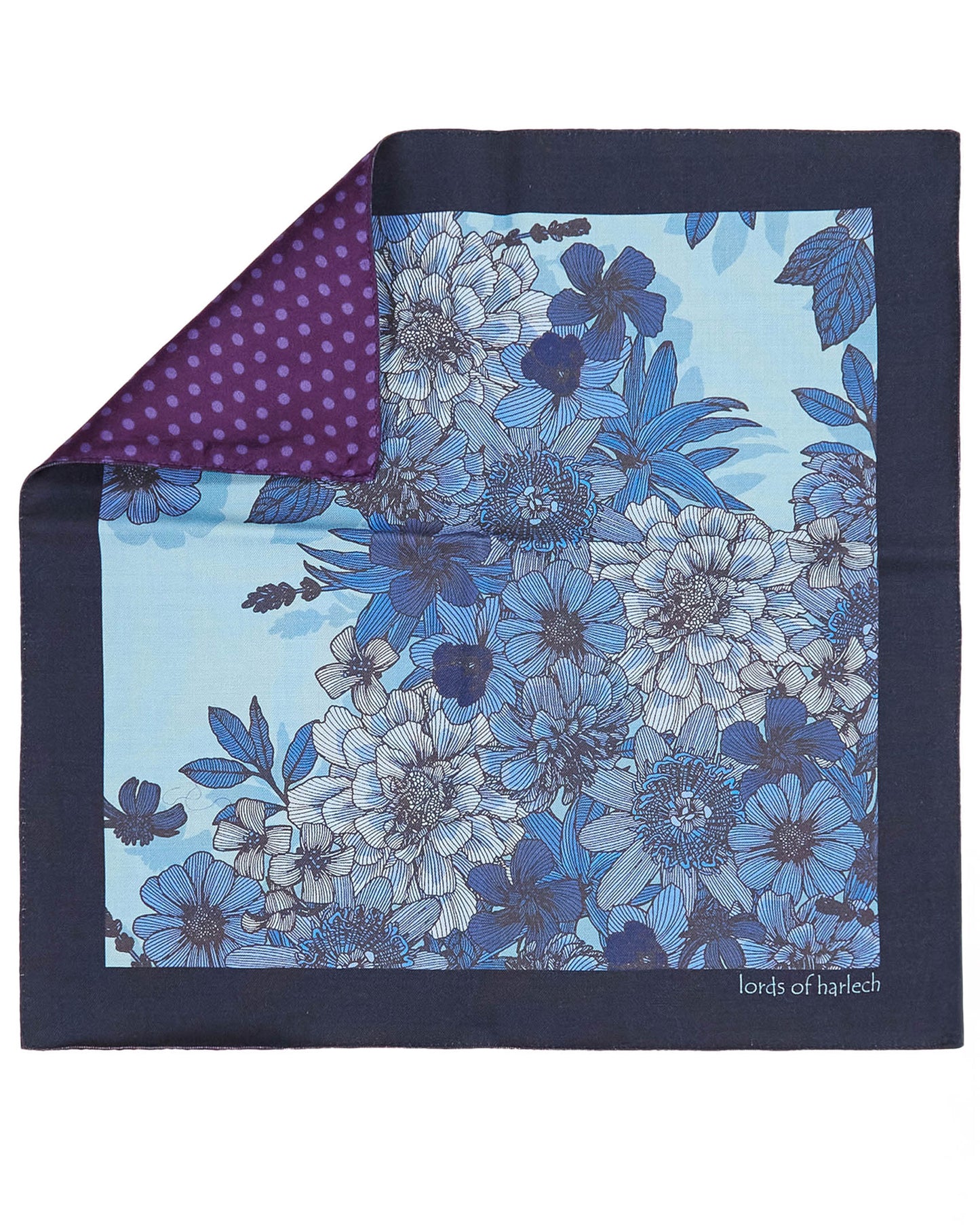 HUDSON VALENCIA FLORAL MERINO HANDKERCHIEF POCKET SQUARE - TEAL