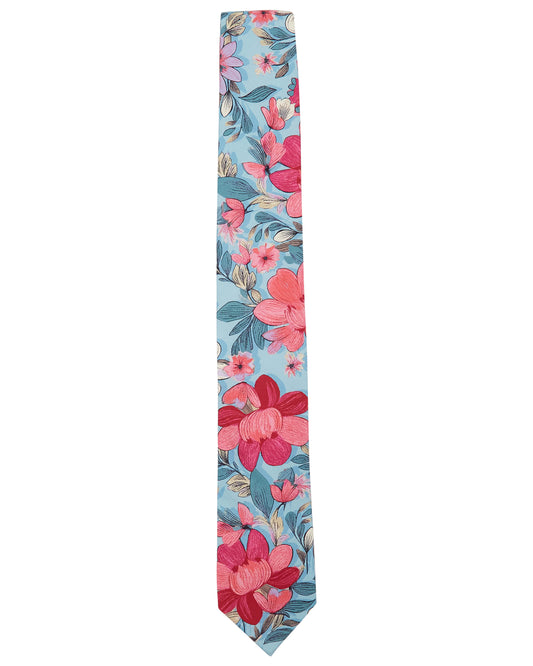 TADDEO CATALAN FLORAL MERINO TIE - TEAL