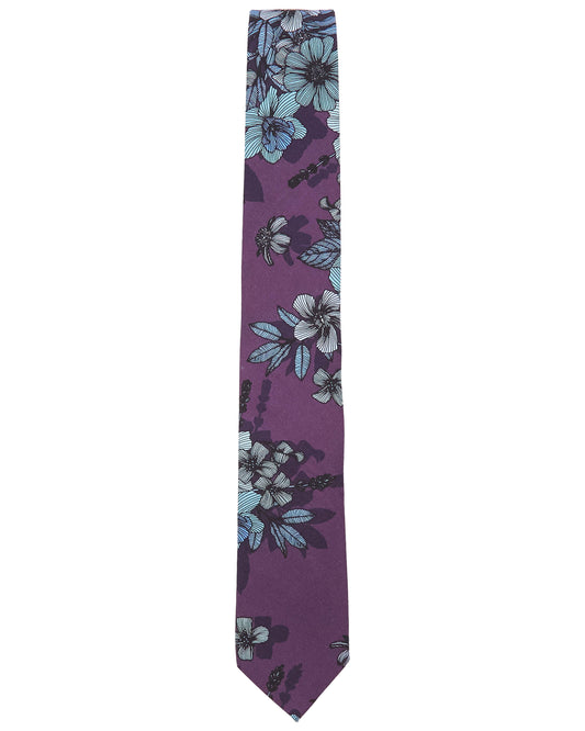 TADDEO VALENCIA FLORAL MERINO TIE - PLUM