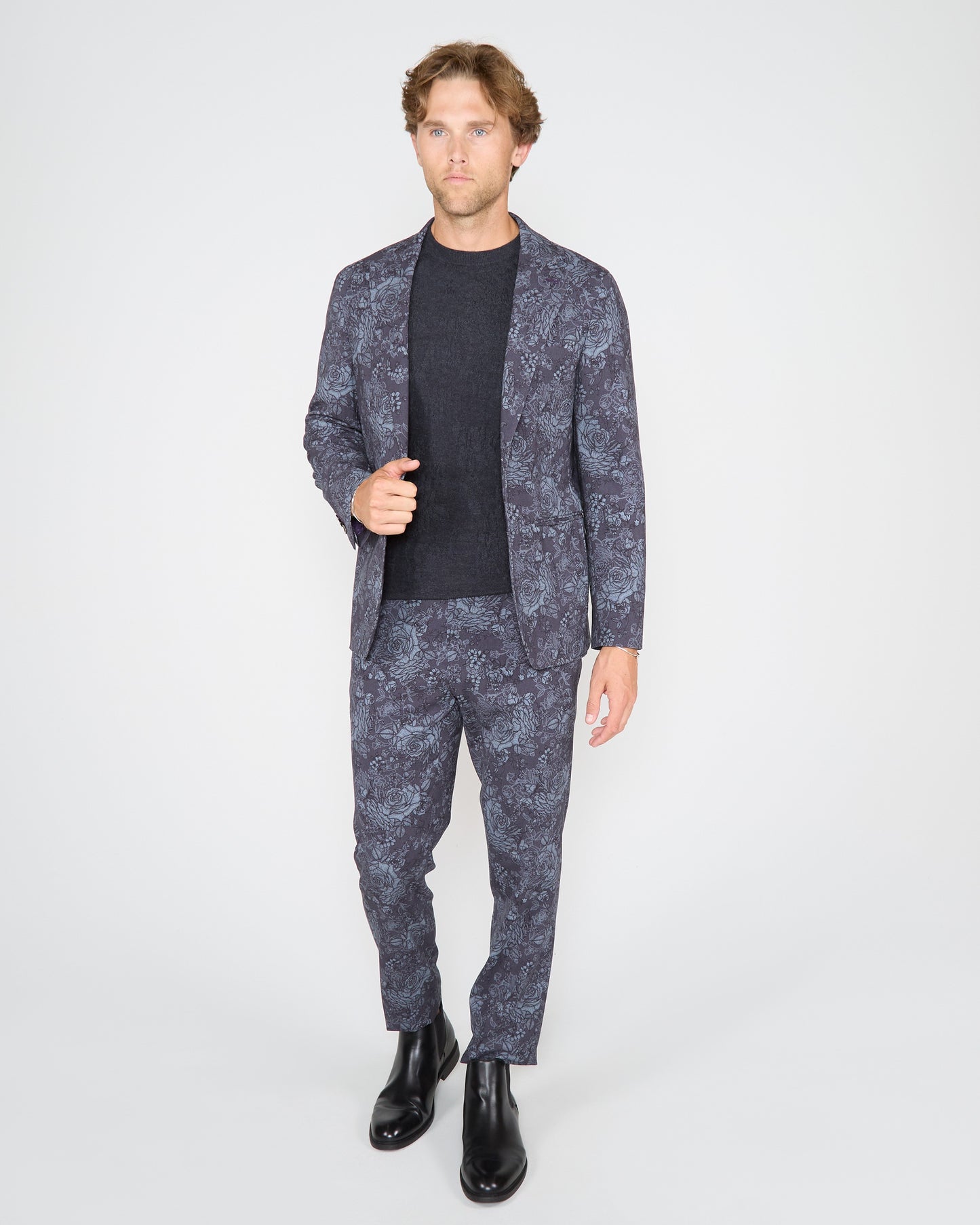 JUDD FULLY LINED ROMA FLORAL TAILORED WOOL BLAZER - CHARCOAL