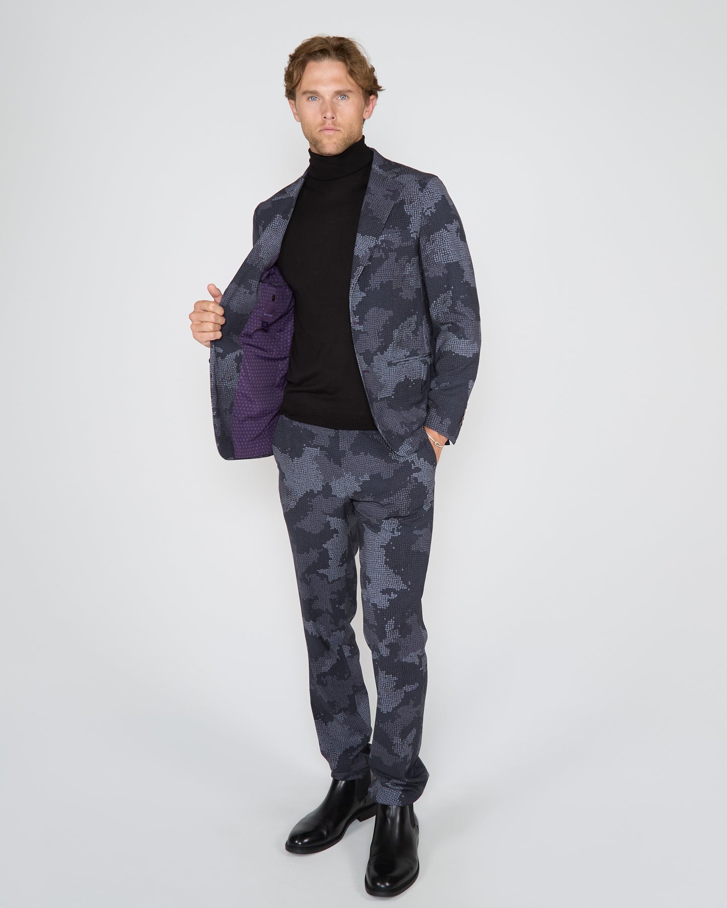 JUDD FULLY LINED CAMO MOSAIC TAILORED WOOL BLAZER - COAL