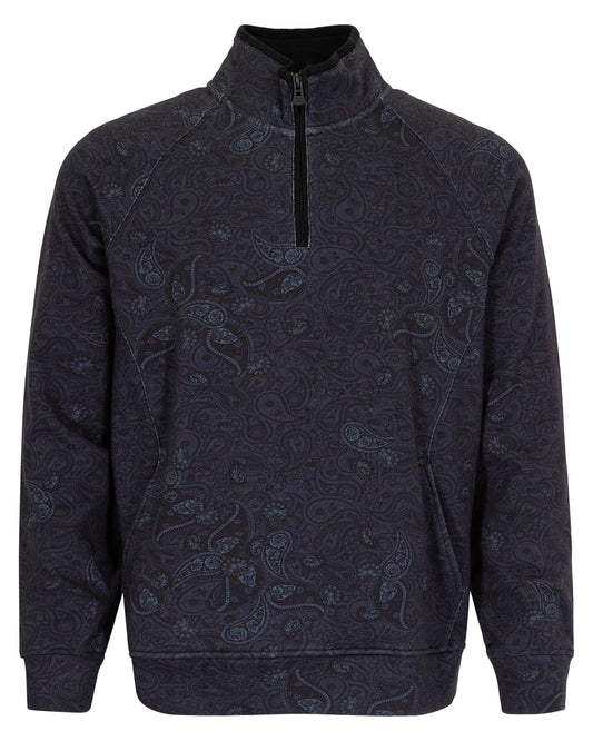 CRAIG MONTGAT PAISLEY QUARTER-ZIP SWEATER - BLACK