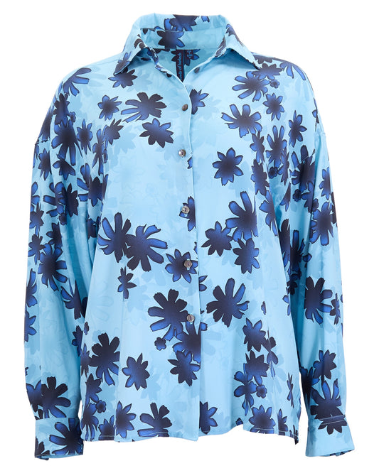 SOPHIE SILK OVERSIZED SHIRT - RAMBLA FLORAL TEAL