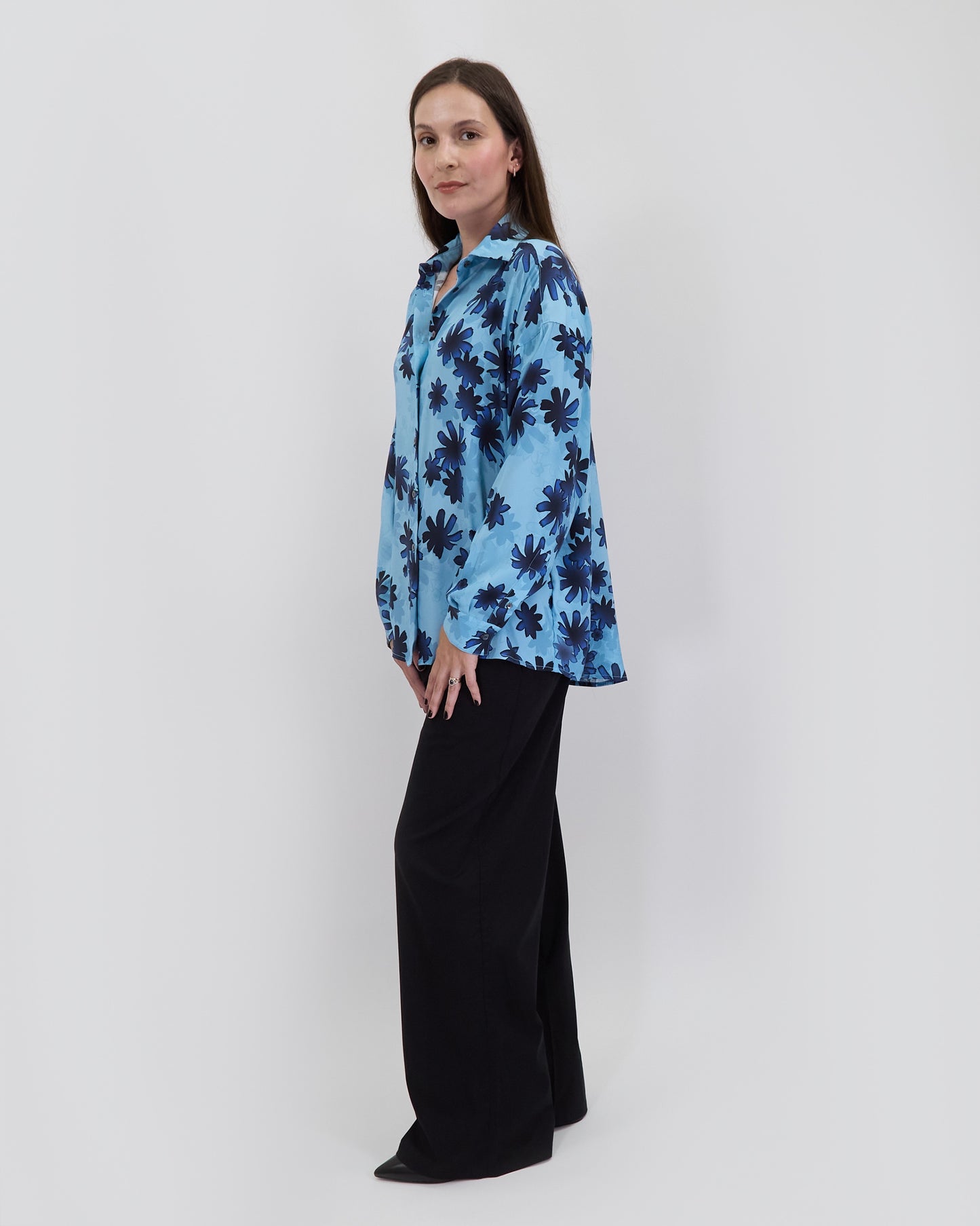 SOPHIE SILK OVERSIZED SHIRT - RAMBLA FLORAL TEAL