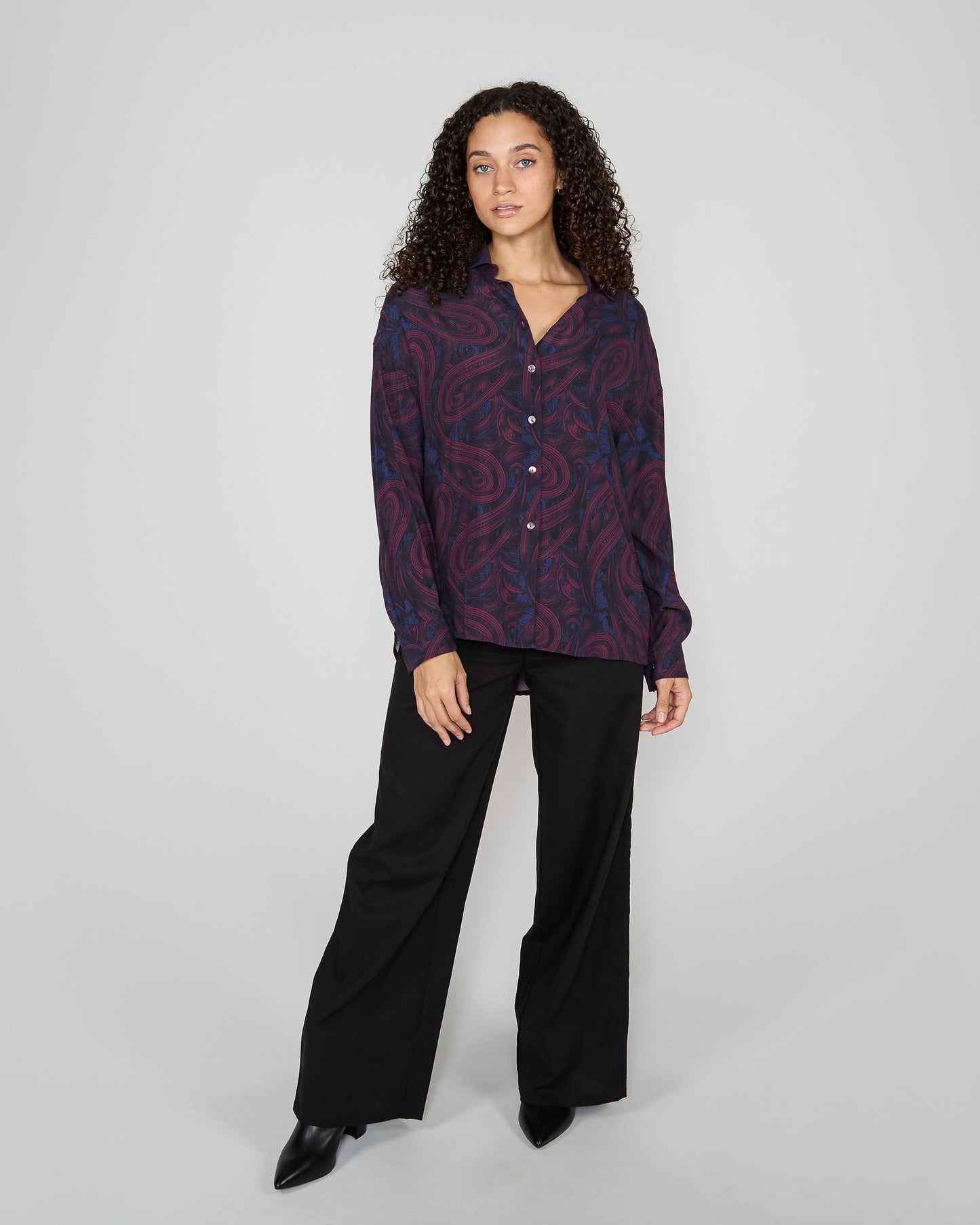 SOPHIE SILK OVERSIZED SHIRT - BADALONA PLUM