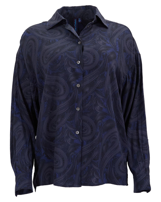 SOPHIE SILK OVERSIZED SHIRT - SMOKE