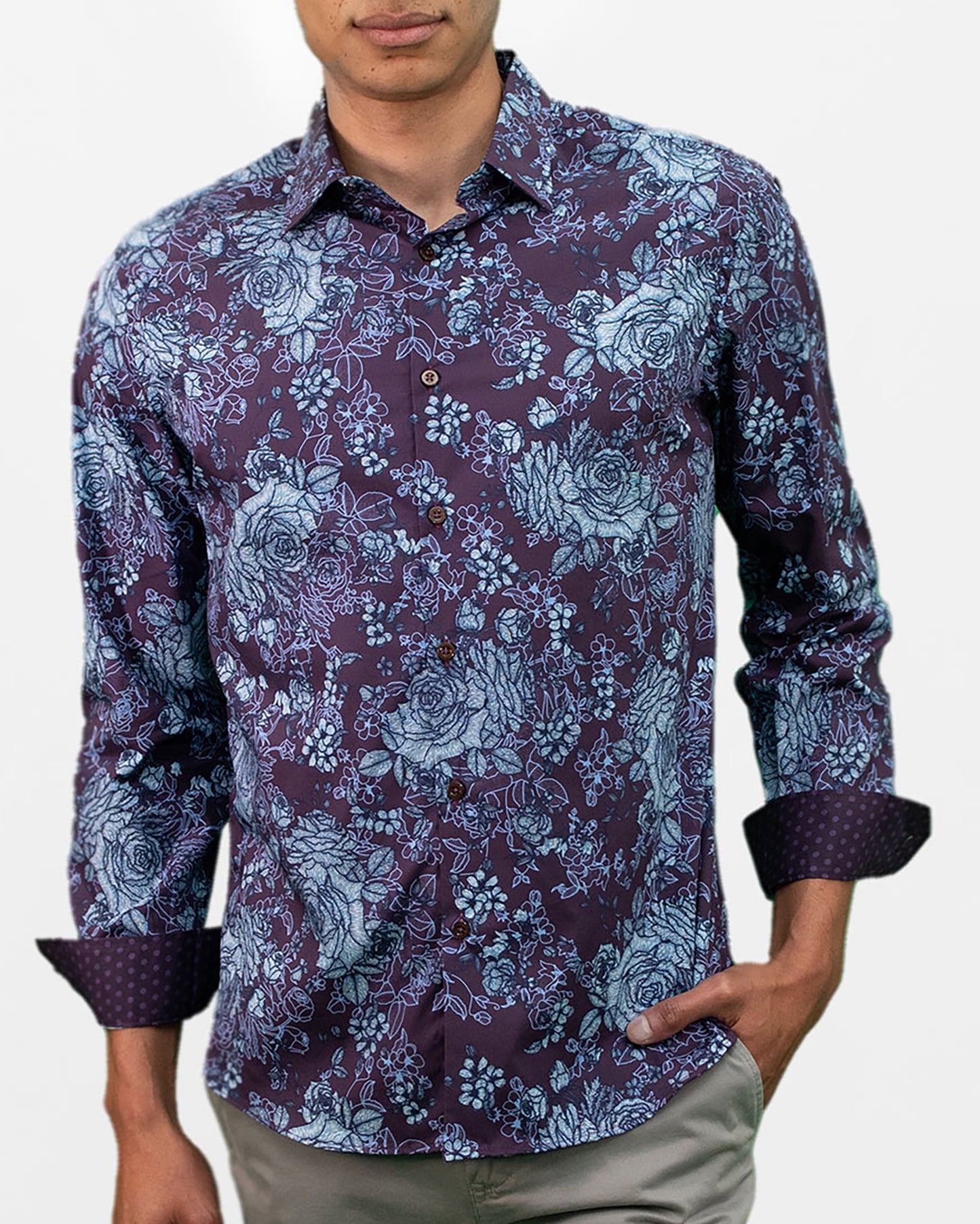 NICOLI ROMA FLORAL COTTON SHIRT - PLUM