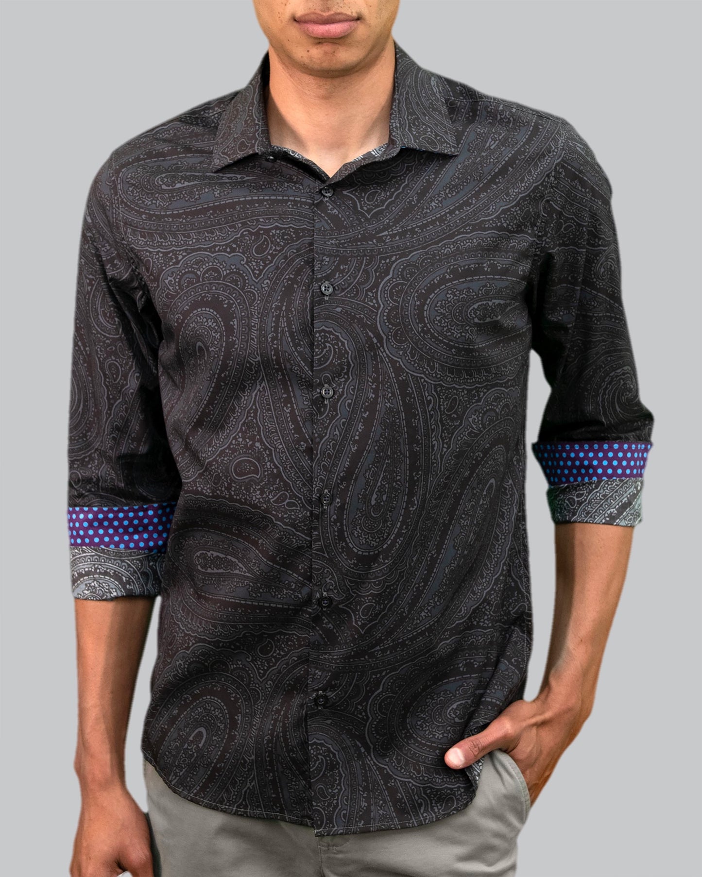 NORMAN CASERTA PAISLEY SHIRT - BLACK
