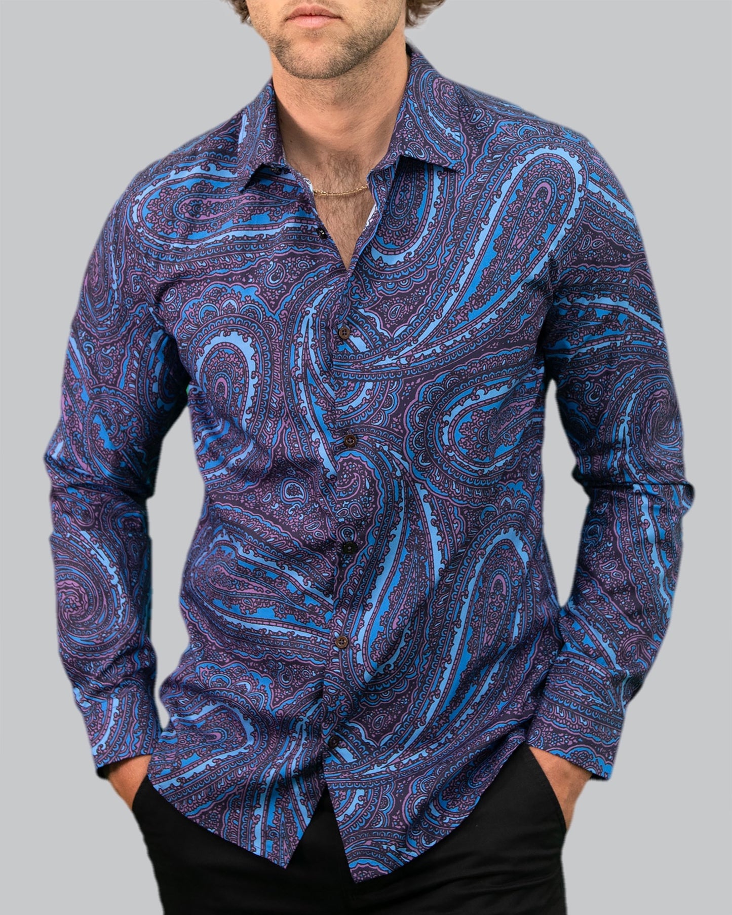 NORMAN CASERTA PAISLEY SHIRT - NAVY
