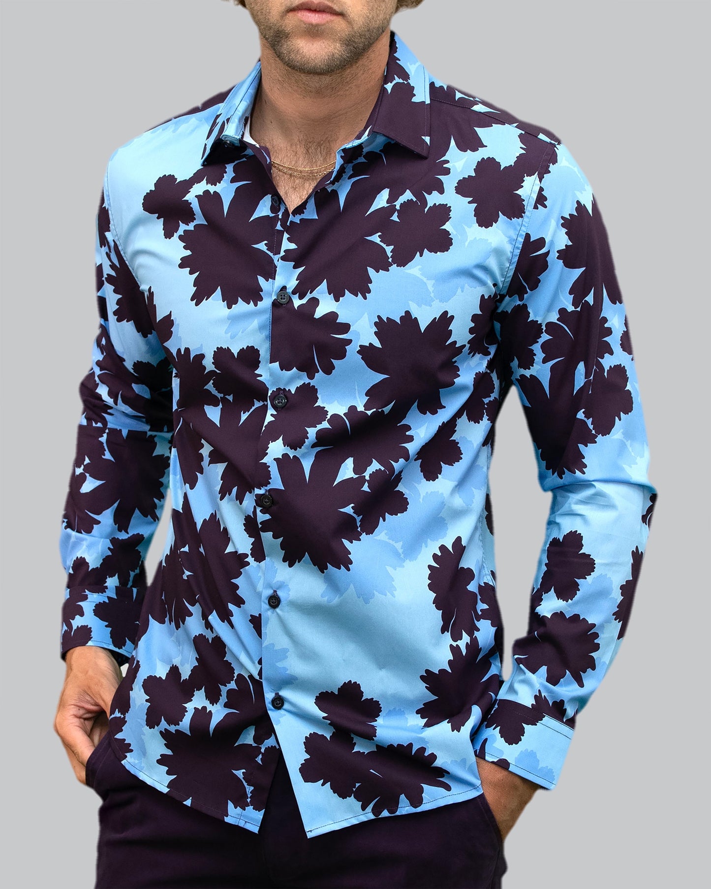 NORMAN SALERNO FLORAL SHIRT - BLUE