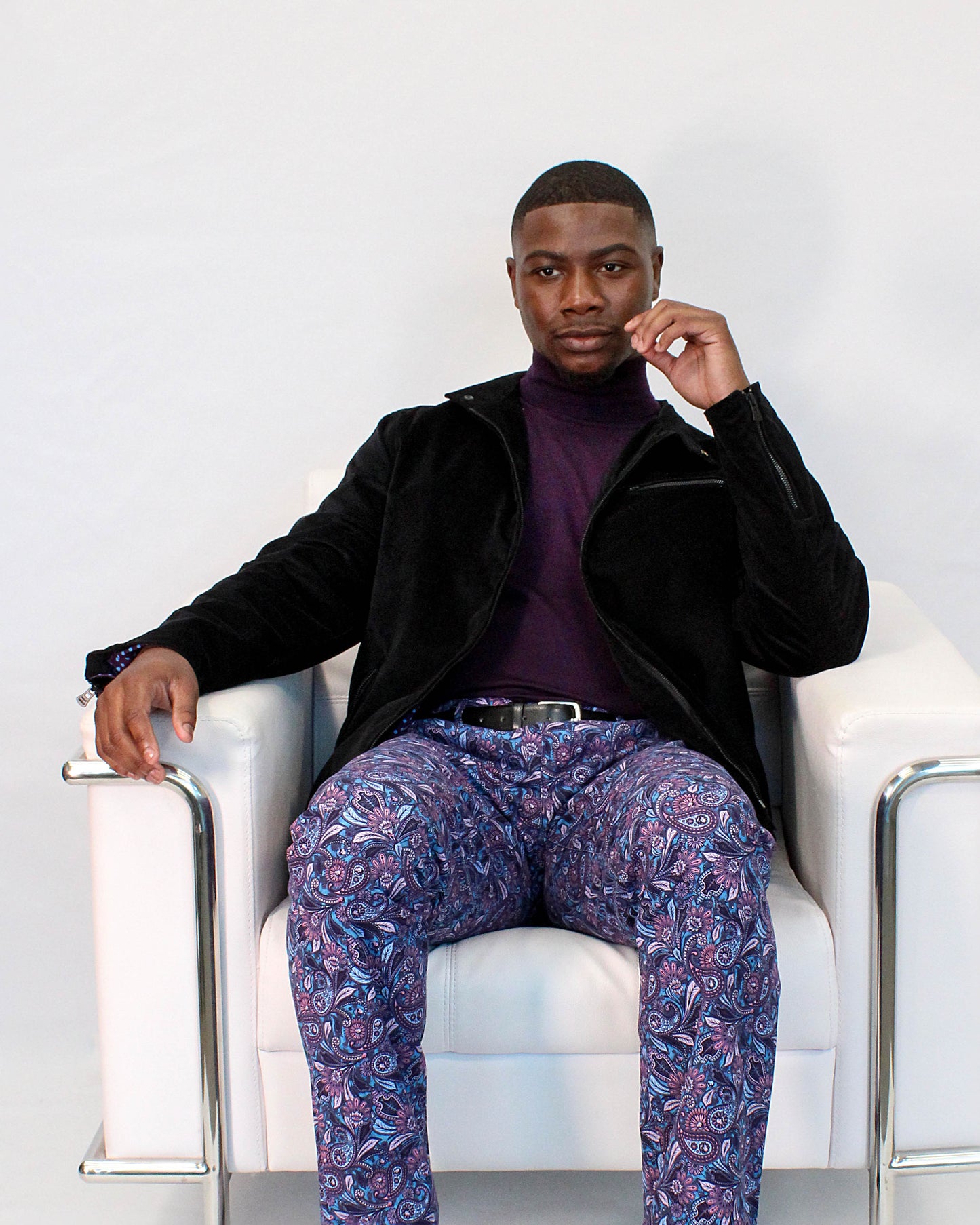 DEAN STRETCH VELVET BIKER JACKET - BLACK