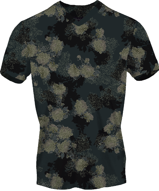 MAZE LANS FLORAL BLACK MEN'S STRETCH COTTON V-NECK TEE