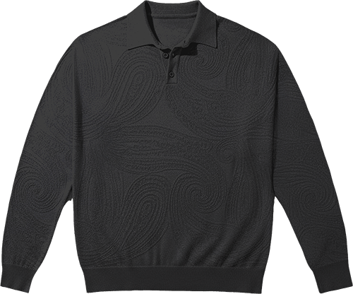 PARKER BLACK MEN'S MERINO WOOL TEXTURED POLO SWEATER