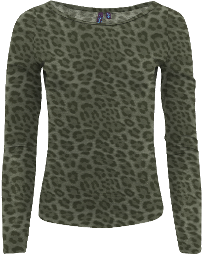 CARLY LEOPARD SAGE WOMEN'S MERINO LONG-SLEEVE CREW-NECK TOP