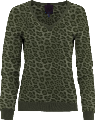 SASHA LEOPARD SAGE WOMEN'S MERINO SILK CASHMERE V-NECK SWEATER