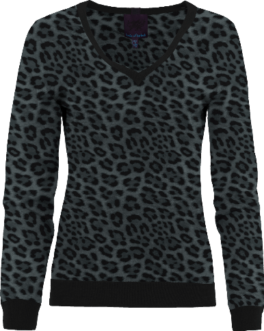 SASHA LEOPARD SMOKE WOMEN'S MERINO SILK CASHMERE V-NECK SWEATER