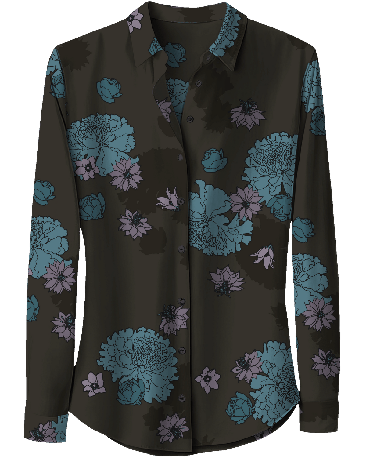 SUTTON WINTER FLORAL BROWNIE WOMEN'S STRETCH SILK LONG-SLEEVE SHIRT