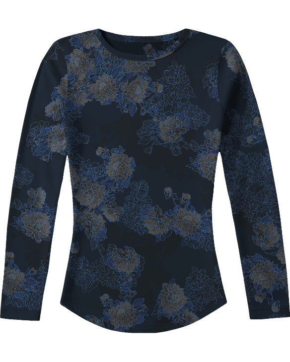 BEATRICE LANS FLORAL NAVY WOMEN'S LYOCELL STRETCH CREW-NECK TOP