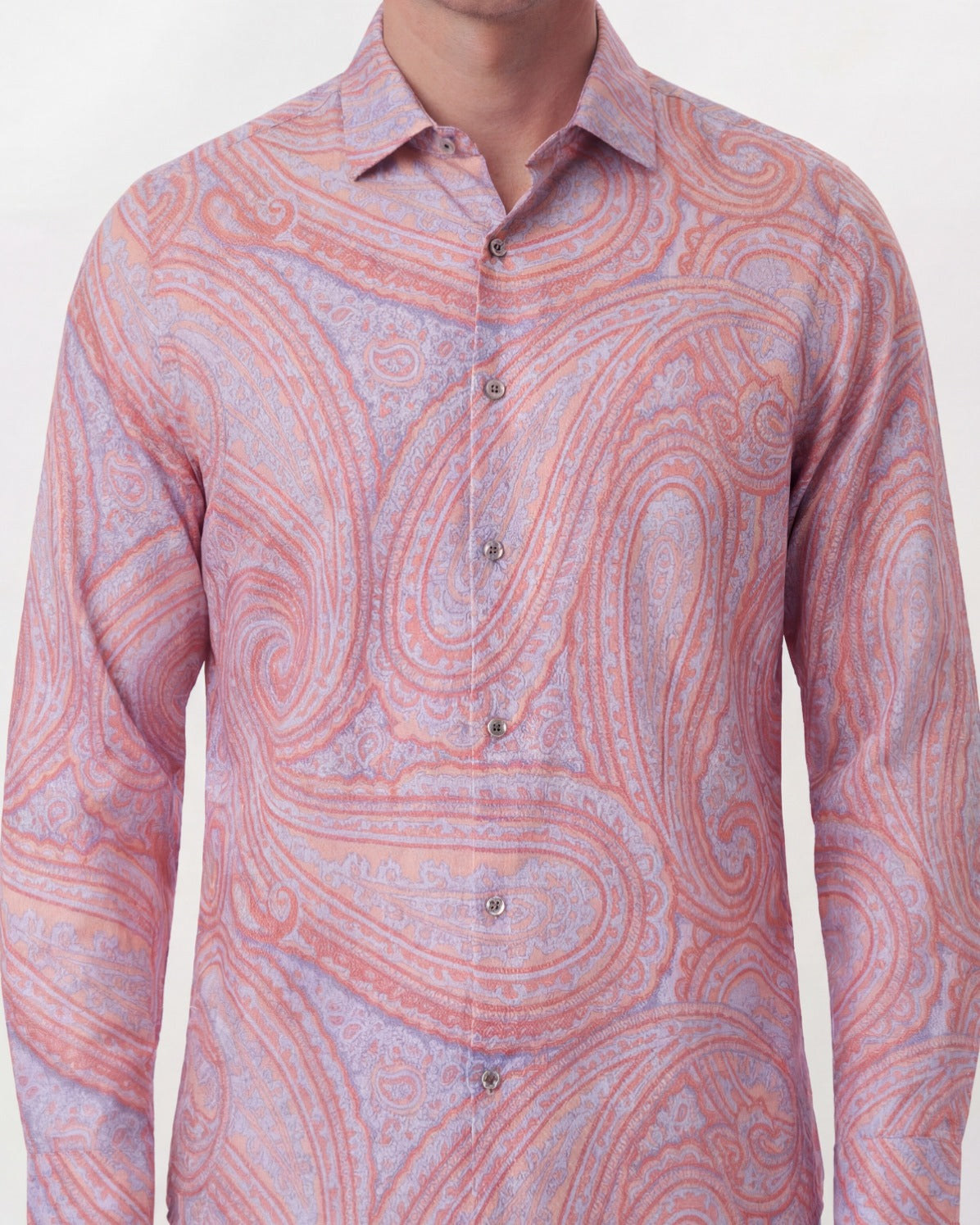 LAURENT WILD PAISLEY OXFORD LINEN SHIRT - PINK