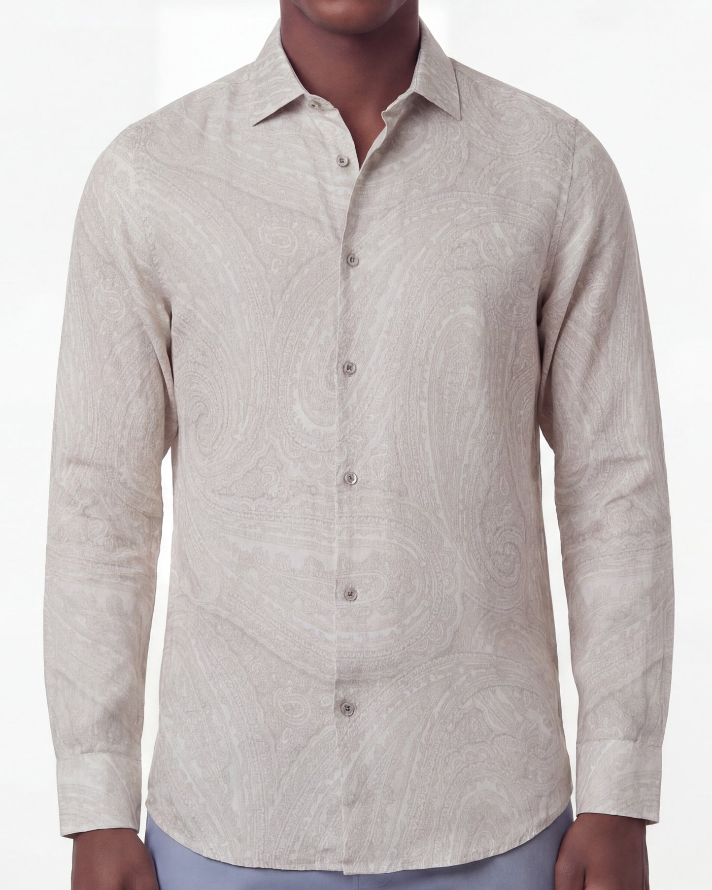 LAURENT WILD PAISLEY OXFORD LINEN SHIRT - IVORY