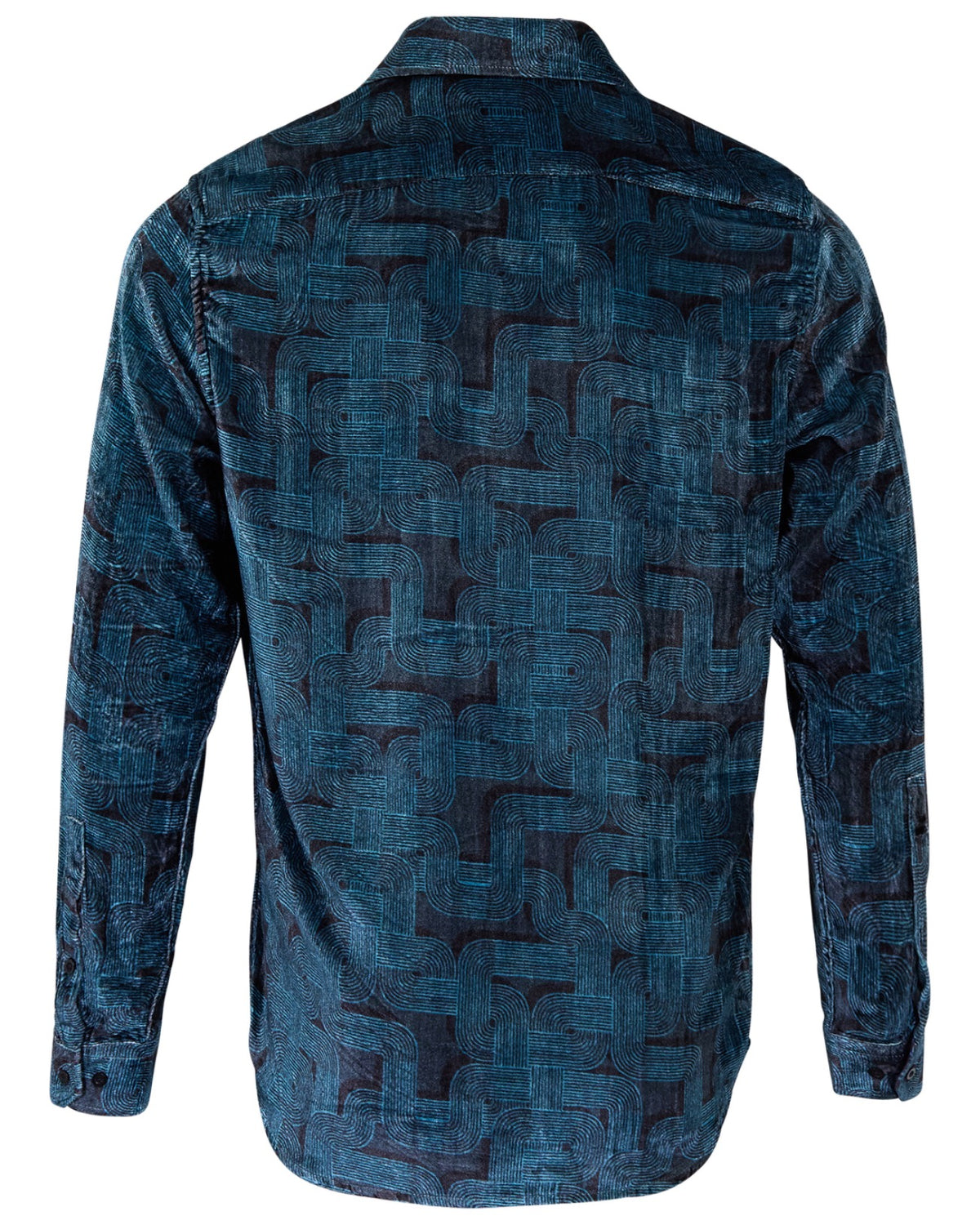NED BLONS GEO BLACK MEN'S VELVET LONG-SLEEVE SHIRT