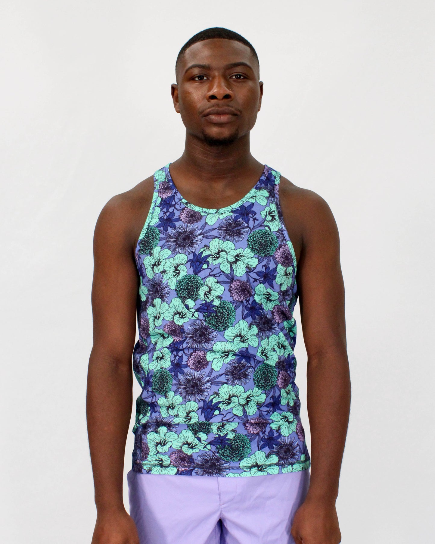 TEDFORD HIBISCUS GARDEN TANK IN BLUE
